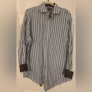 Thomas Dean Navy and White Striped Shirt Size XXL